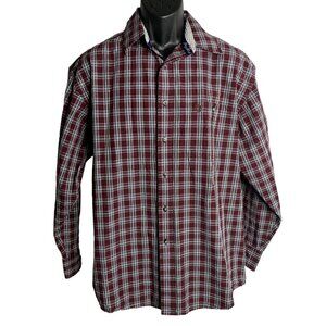 Wrangler George Strait Button Down Shirt L Red Cotton Plaid Long Sleeves Pocket
